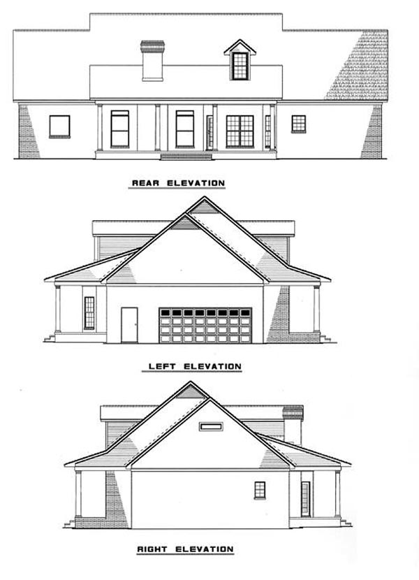 Colonial Country Southern Rear Elevation of Plan 61017