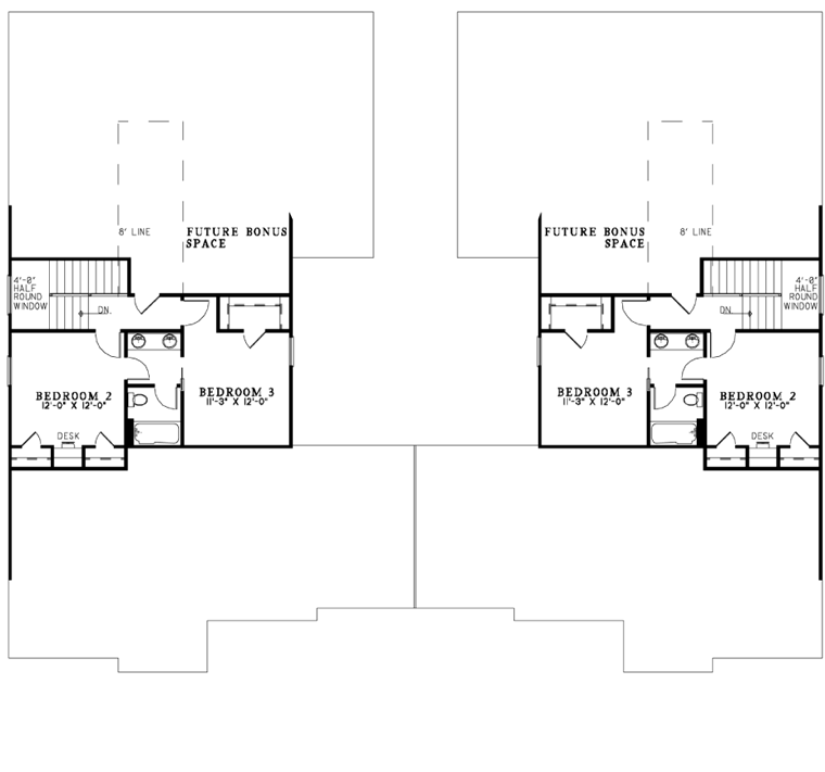 Bungalow European Traditional Level Two of Plan 61018