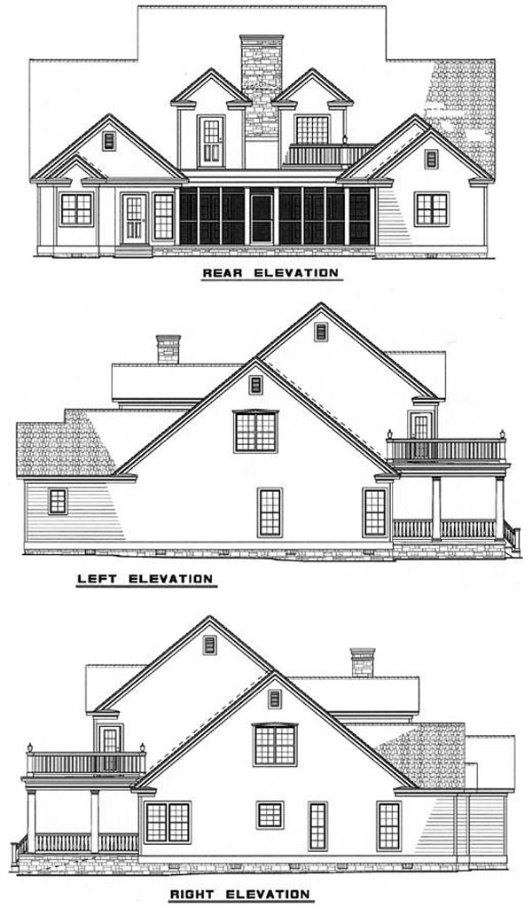 Country Southern Rear Elevation of Plan 61020