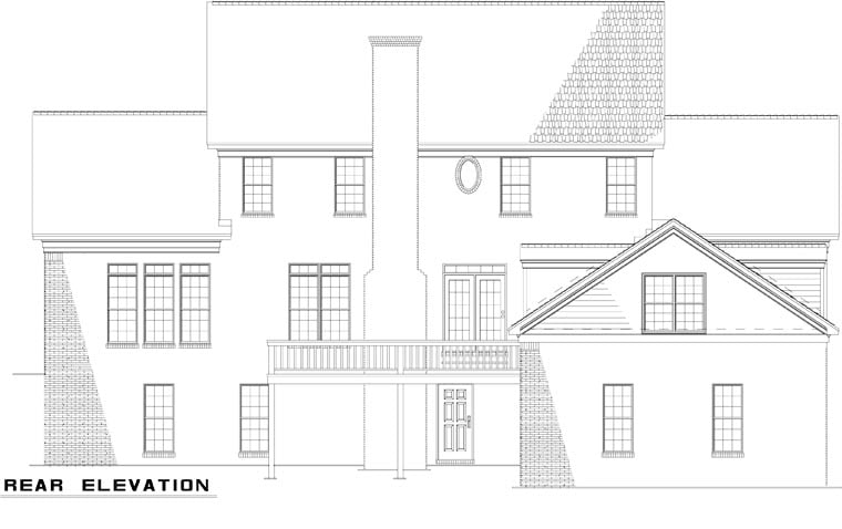 Colonial Southern Rear Elevation of Plan 61025