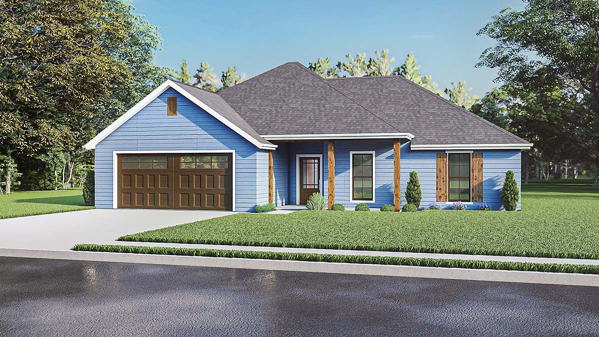 European, One-Story Plan with 1485 Sq. Ft., 3 Bedrooms, 2 Bathrooms Elevation