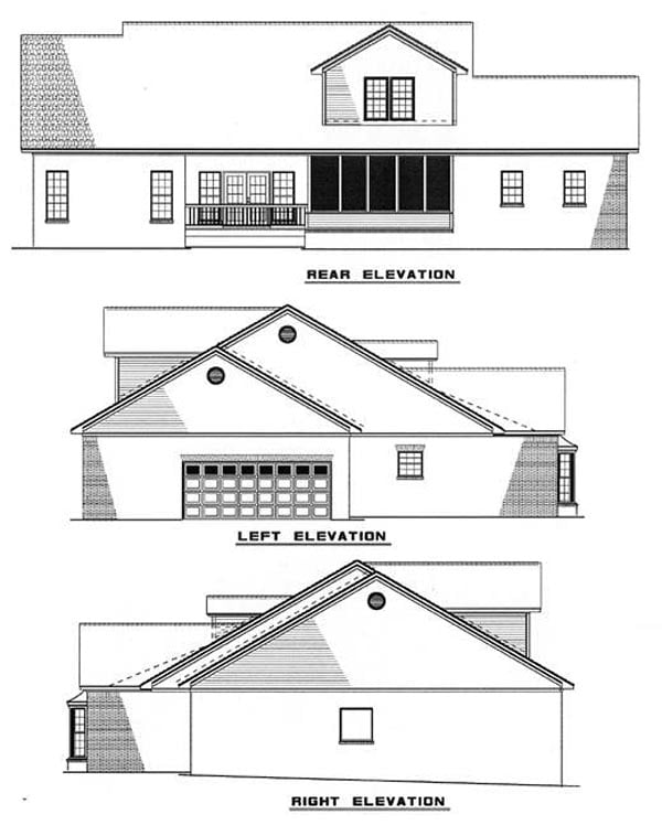 Traditional Rear Elevation of Plan 61036