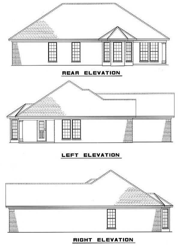 Traditional Rear Elevation of Plan 61044