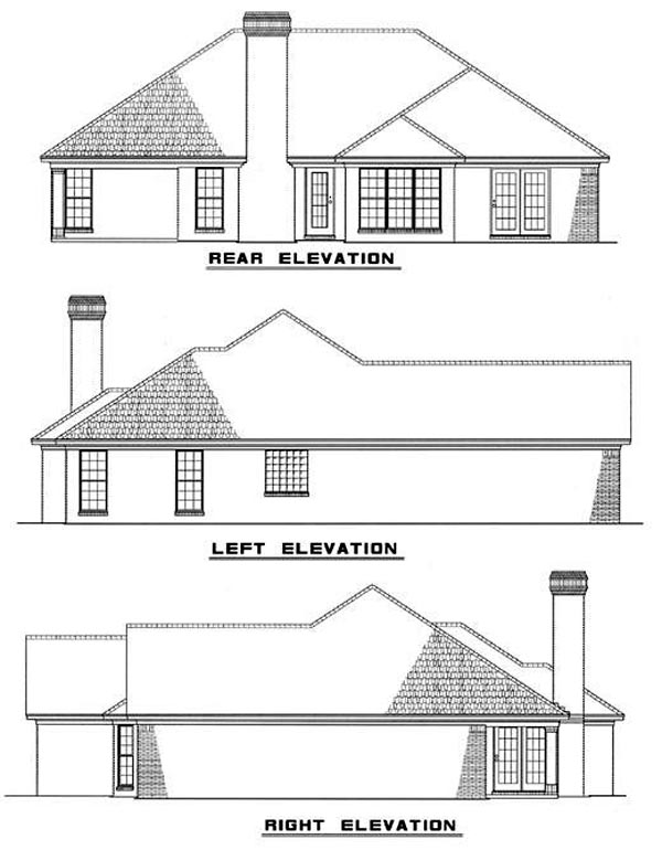 One-Story Traditional Rear Elevation of Plan 61048