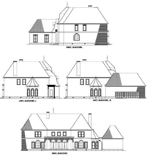 Colonial Contemporary Southern Rear Elevation of Plan 61050