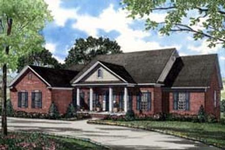 Colonial Country Southern Elevation of Plan 61055