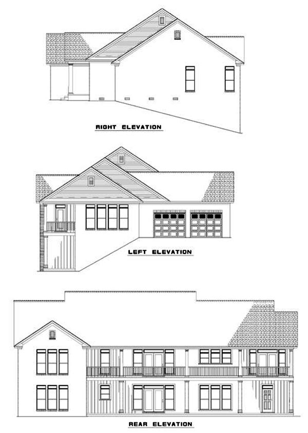 Colonial Country Southern Rear Elevation of Plan 61055