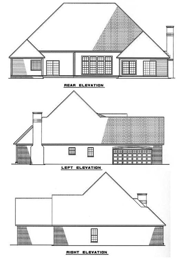 European One-Story Southern Traditional Rear Elevation of Plan 61056