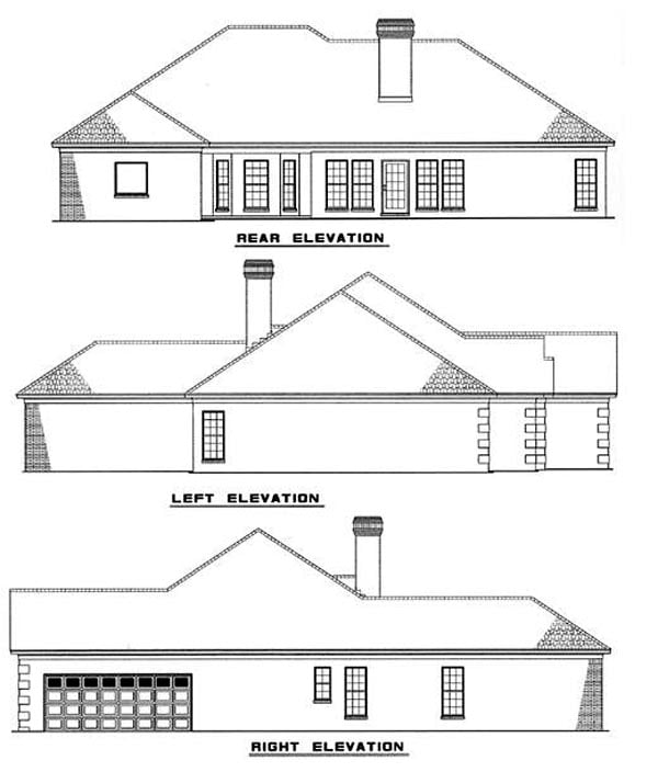 European One-Story Traditional Rear Elevation of Plan 61057