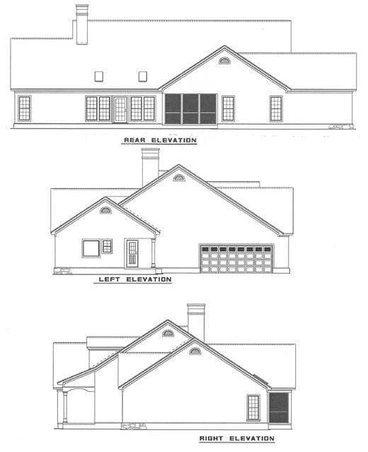 Colonial Southern Rear Elevation of Plan 61072
