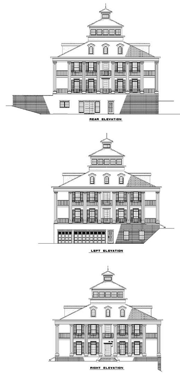 Colonial Plantation Southern Rear Elevation of Plan 61080