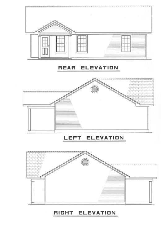 One-Story Ranch Traditional Rear Elevation of Plan 61093