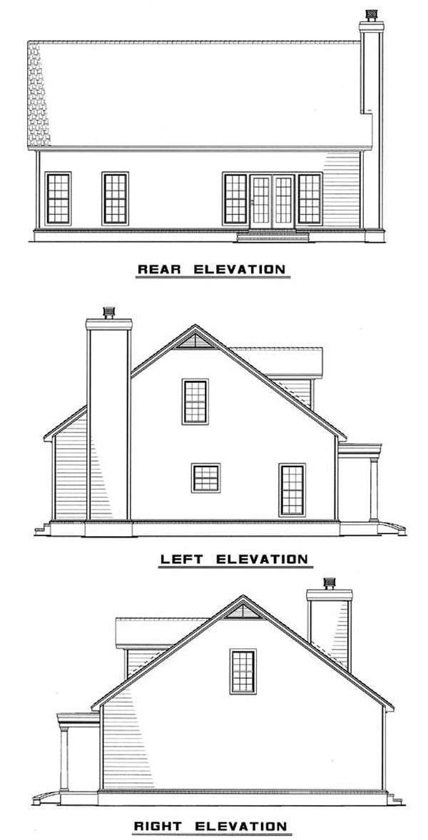 Cape Cod Rear Elevation of Plan 61094