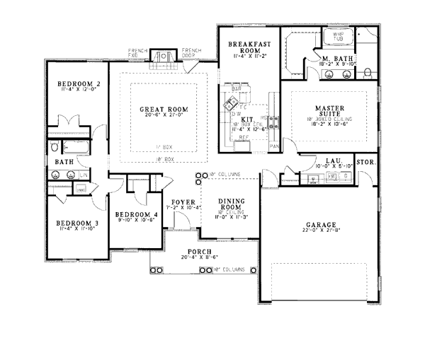 One-Story Southern Level One of Plan 61096