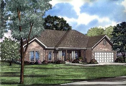 One-Story Southern Elevation of Plan 61096