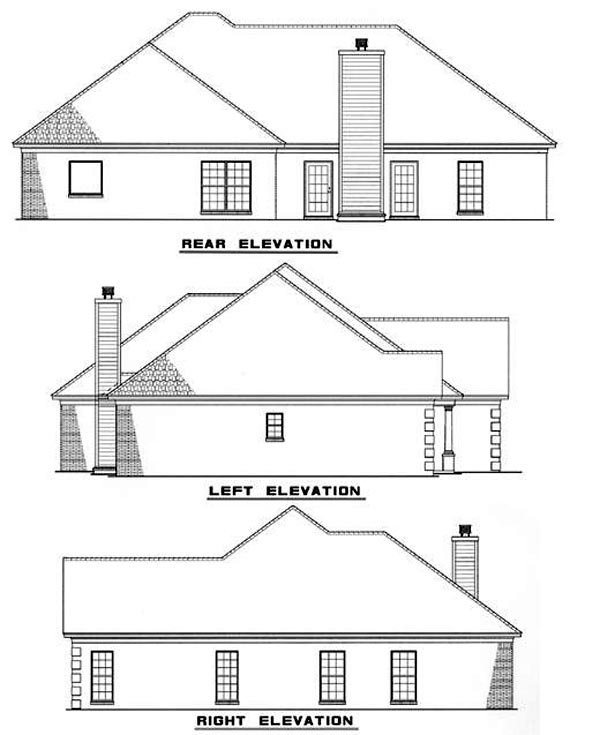 One-Story Southern Rear Elevation of Plan 61096
