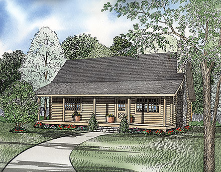 Country Farmhouse Log Elevation of Plan 61100