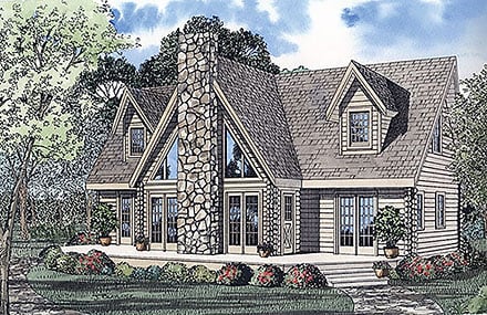A-Frame Contemporary Log Elevation of Plan 61105