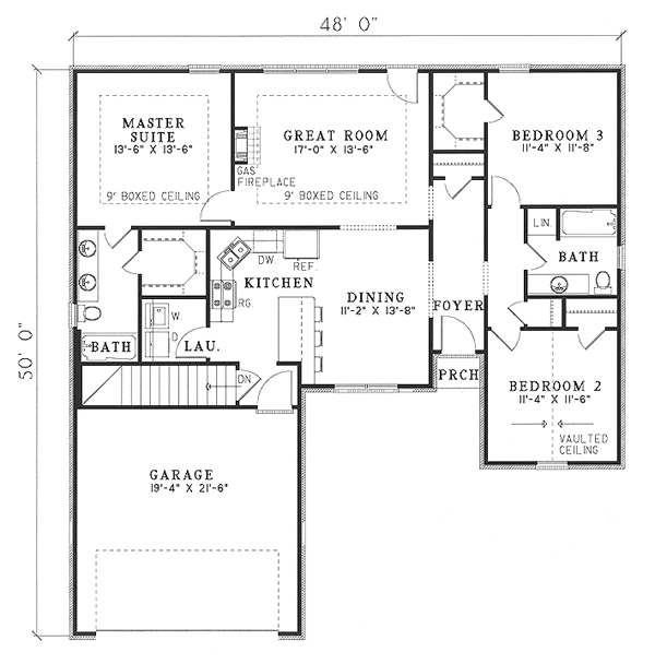 One-Story Traditional Level One of Plan 61115