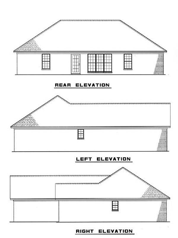 One-Story Traditional Rear Elevation of Plan 61115