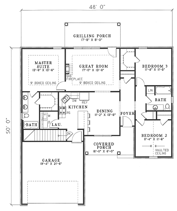 One-Story Traditional Level One of Plan 61117