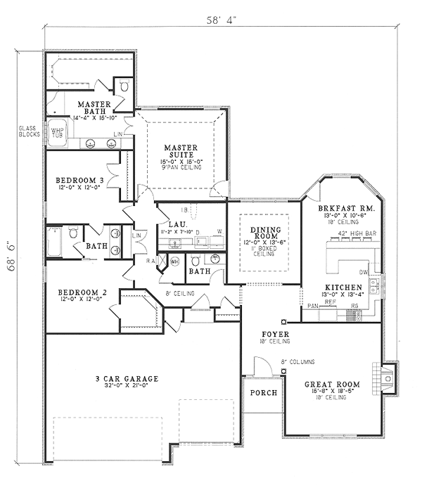 One-Story Traditional Level One of Plan 61157