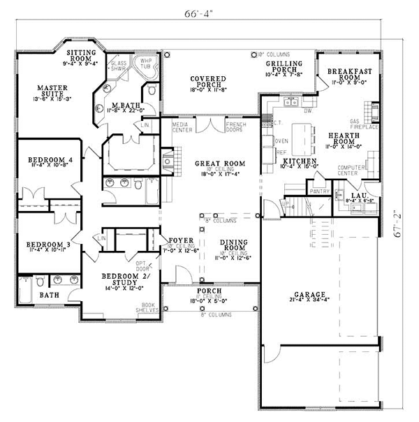 One-Story Traditional Level One of Plan 61159