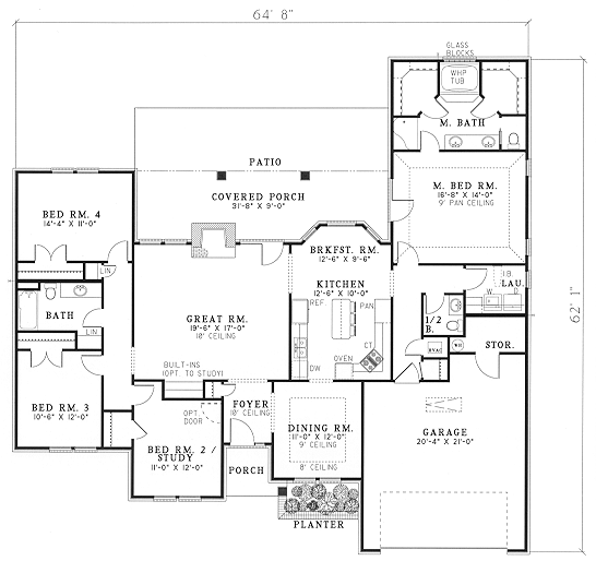 One-Story Traditional Level One of Plan 61170