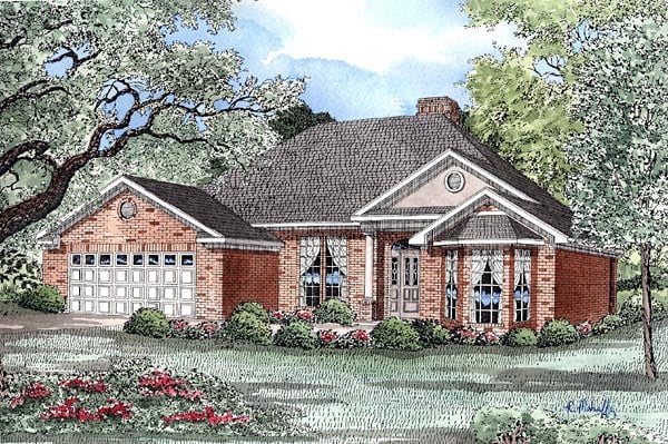 One-Story, Traditional Plan with 1798 Sq. Ft., 3 Bedrooms, 2 Bathrooms, 2 Car Garage Elevation
