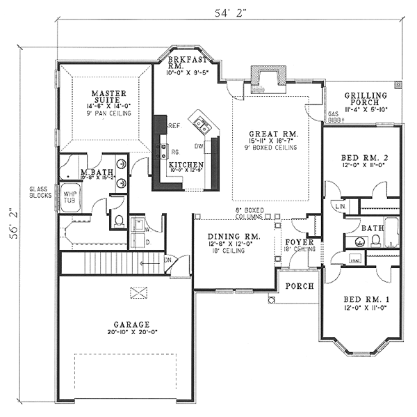 One-Story Traditional Level One of Plan 61174