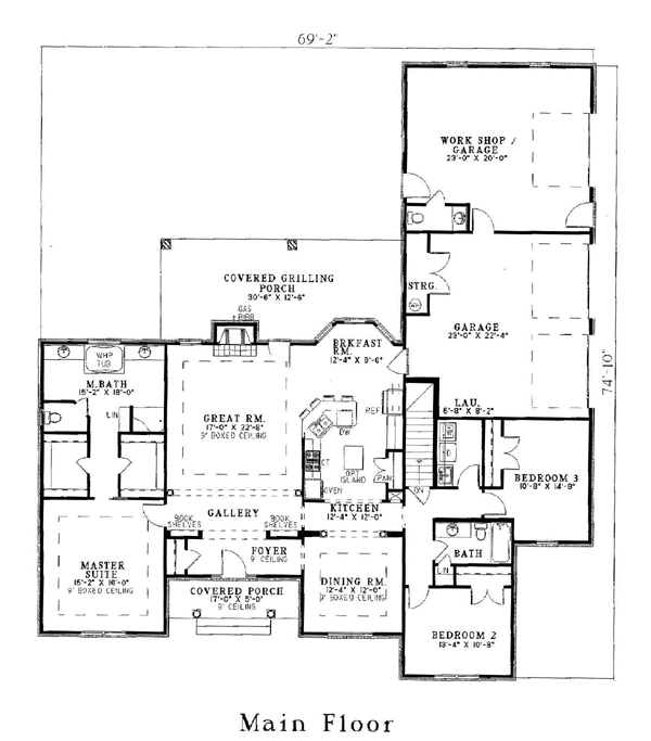 Plan 61176 | Traditional Style with 3 Bed, 3 Bath, 3 Car Garage