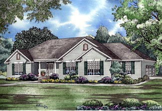 European, Traditional Plan with 2096 Sq. Ft., 3 Bedrooms, 3 Bathrooms, 3 Car Garage Elevation