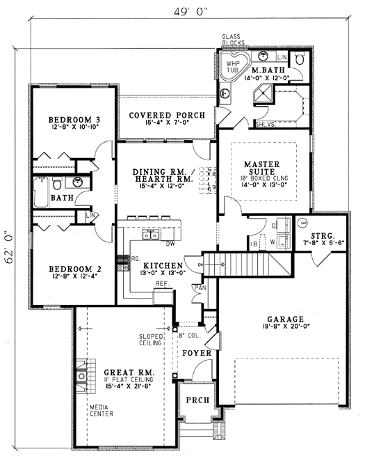 One-Story Traditional Level One of Plan 61180