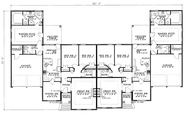 One-Story Traditional Level One of Plan 61187