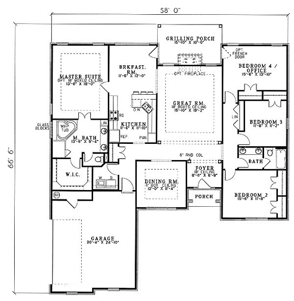 One-Story Traditional Level One of Plan 61194