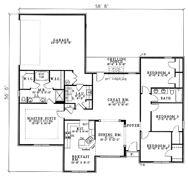 One-Story Traditional Level One of Plan 61195
