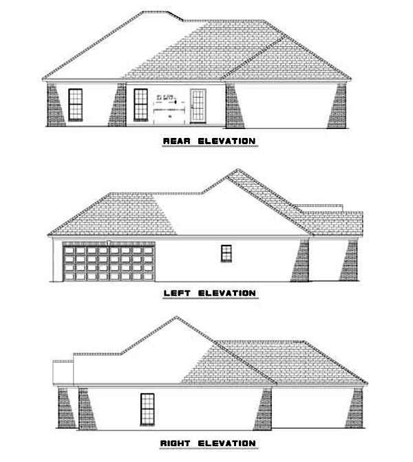 One-Story Southern Rear Elevation of Plan 61196