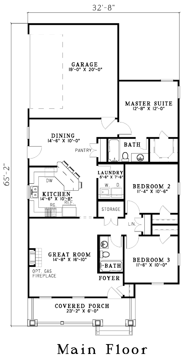 Bungalow Narrow Lot One-Story Level One of Plan 61201