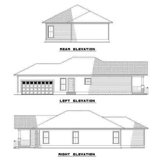 Bungalow Narrow Lot One-Story Rear Elevation of Plan 61201