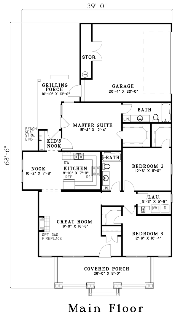 Colonial Narrow Lot One-Story Level One of Plan 61202