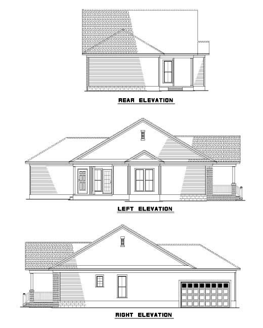Colonial Narrow Lot One-Story Rear Elevation of Plan 61202