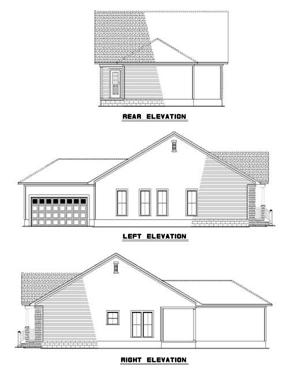 Colonial Narrow Lot One-Story Rear Elevation of Plan 61203