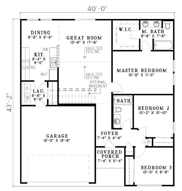 Narrow Lot One-Story Traditional Level One of Plan 61207