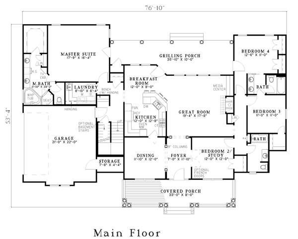 Cape Cod Country Traditional Level One of Plan 61219