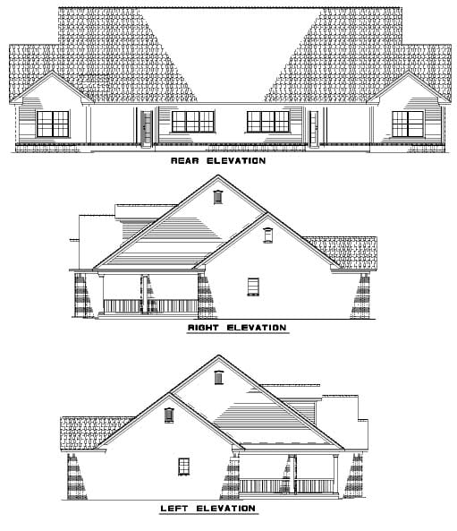 Country One-Story Rear Elevation of Plan 61229