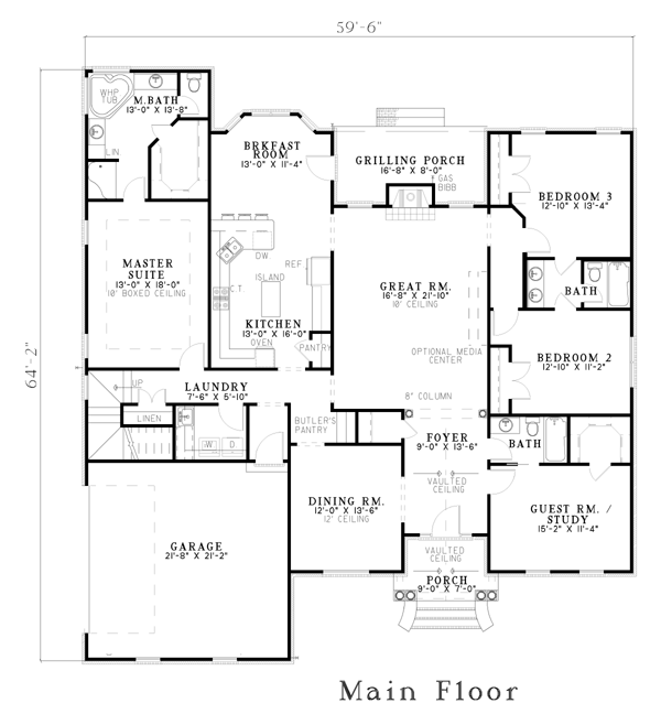 European One-Story Level One of Plan 61231