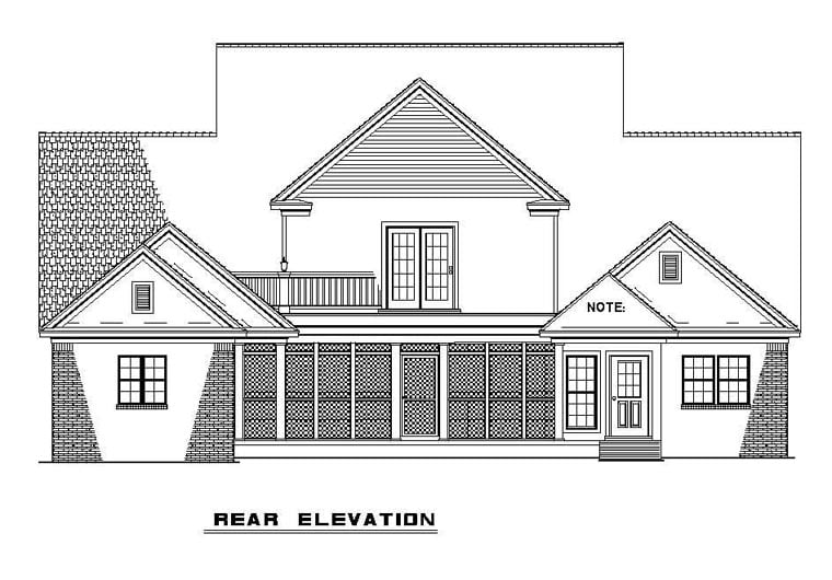 Colonial Rear Elevation of Plan 61233