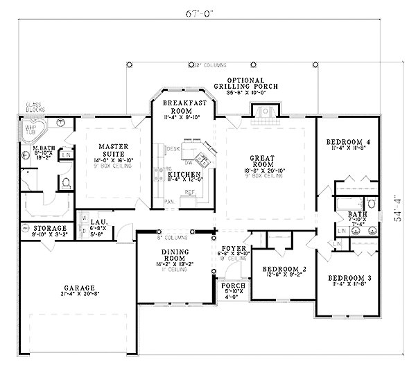 One-Story Traditional Level One of Plan 61239