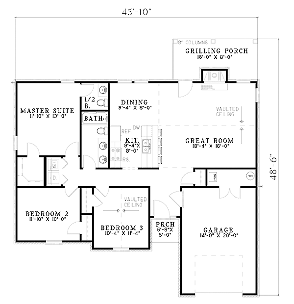 One-Story Traditional Level One of Plan 61243