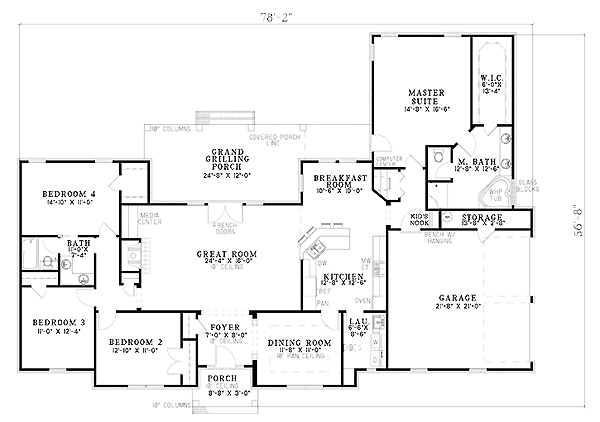 One-Story Traditional Level One of Plan 61245